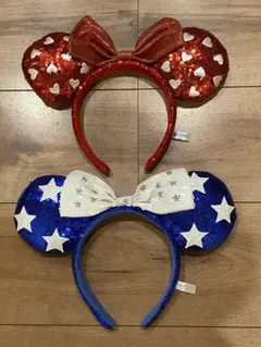 ディズニー ミニー カチューシャ スパンコール 赤 青 ペア 2個セット