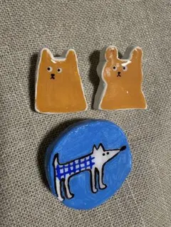 【新品】　つちつち舎　石塑粘土ブローチ　ブローチ　陶芸くま　犬　動物　北欧
