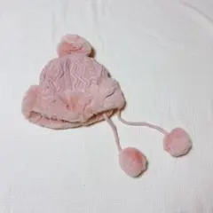 ニット 帽子 防寒 暖かい レディース 裏起毛 冬秋 ピンク　ポンポン付き