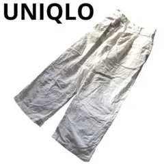 【在庫限り】UNIQLO リネン　ワイドパンツ　ウエスト後ろゴム　白　人気　L