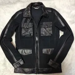 極美品　AKM　黒　チェック柄カーフレザーコンビジャケットのサムネイル