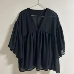LEPSIM レプシム　たっぷりギャザーVブラウス　ブラック