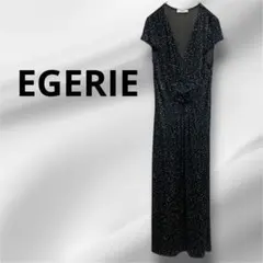 【EGERIE】ブラックドット Vネック ロングワンピース✨フランス製柔らか素材