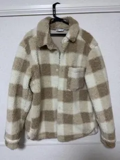 ZARA ボアジャケット チェック柄 ベージュ L-XL - メルカリ