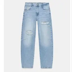 ZARA ダメージ加工バギーレースデニムパンツ　36