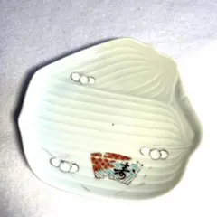ヴィンテージ 縁起物 寿 扇絵 貝型変形皿 小皿 銘々皿 骨董 和食器