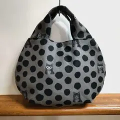 エチノ人気生地　ハンドメイド　バルーントート　丸み　エチノ　ねこ　グレー