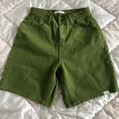 オリーブグリーン デニム ショートパンツ