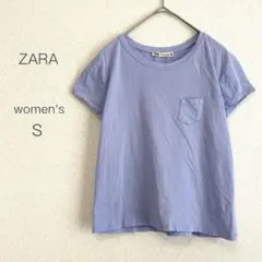 【ザラ】 半袖Tシャツ 胸ポケット カジュアル デイリー 夏服 (S) パープル