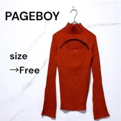 【未使用】 ページボーイ トップス リブニット 長袖 ハイネック レイヤード風