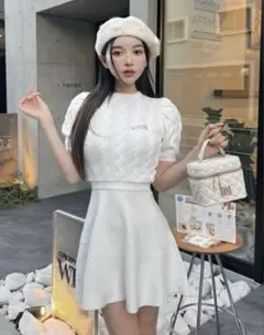 darich ケーブルニット　フレアミニワンピース　ホワイト