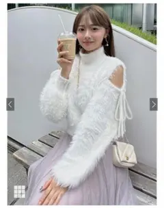 袖2Wayフェザーシャギーニットトップス[kz312]