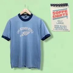 SOFEE ソフィー リンガー プリント Tシャツ ブルー L アメリカ製のサムネイル