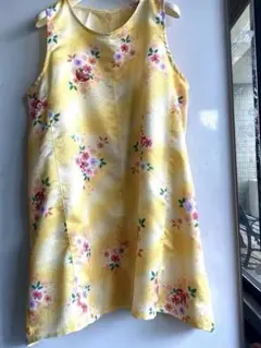 フォロー300円引 新品　着物リメイク　和柄 チュニック イエロー 花柄のサムネイル