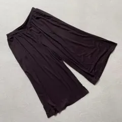 ワイドパンツ ストライプ ガウチョパンツ ダークブラウン ウエストゴム Lサイズ