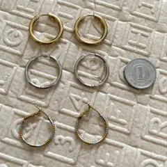 フープピアス 3種6個セット ゴールド シルバー バイカラー