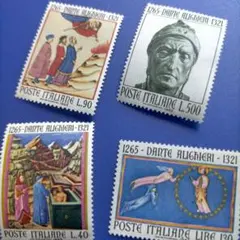 4512 外国切手 イタリア 1965年 ダンテ・アリゲリ 詩人 4種