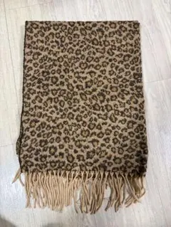 レオパード柄フリンジ付きストール