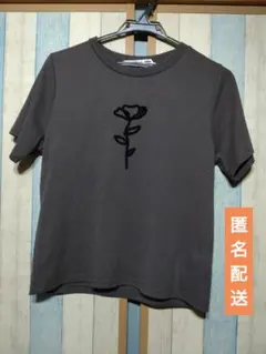 ★870 レディース服 レイカズン 夏 ブラウン系 半袖 花刺繍Tシャツのサムネイル