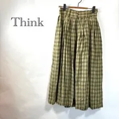 【シンク】 ロングタックスカート S オリーブグリーン ギンガムチェック柄