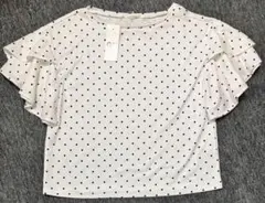 【GU】ドットフリルスリーブ 半袖Tシャツ　M 水玉　ホワイト
