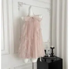 ピンク チュール フリル ノースリーブ ワンピース