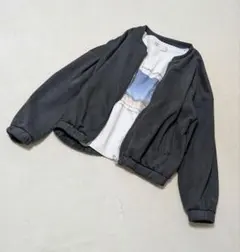 レディース　ブルゾン　グレー スエード　ノーカラー　ジャケット　アウター　M