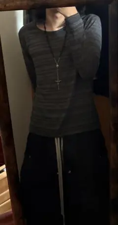 インナー◎ グレー 灰色 ロンT ボーダー カットソー