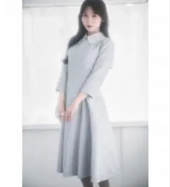 美品♡ビジューx立体モチーフ付きオーガンジーフラワーレース襟ツイードワンピース