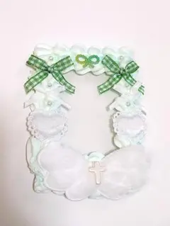 【ハンドメイド】トレカケースデコ ホイップデコ 緑 リボン