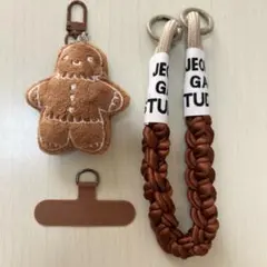 スマホストラップ クッキー マスコット付き 茶のサムネイル