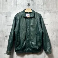 《80s–90s》French Lamb Fashion 深緑レザージャケット