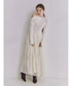 スナイデル ワンショルジャガードドッキングドレス ワンピース 0 アイボリー