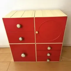 昭和レトロポップ オレンジ色 5段チェスト タンス 丸型取っ手付き