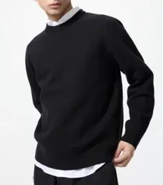 【美品】ユニクロ ウォッシャブルミラノリブクルーネックセーター 黒 ブラック S