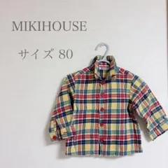 【美品】MIKIHOUSE チェック柄シャツ 長袖 クマ カラフル 男の子 80