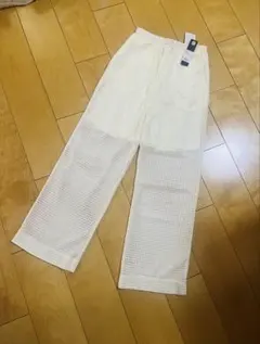 新品 ジーナシス　オーロラメッシュ ワイドパンツ アイボリー