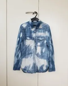 GU デニム長袖シャツ ダイダイデザイン 青×白 オシャレ 可愛い S