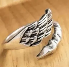 フェザー　フリーサイズ　黒墨コーティング　指輪　クロスリング　メンズ　フリー