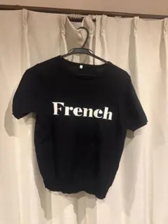 French ロゴ 半袖 ニット ブラック