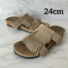 MINNETONKA ミネトンカ フリンジサンダル 約24cm トープ スエード