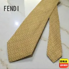 訳あり美品】FENDI ネクタイ ゴールド ズッキーノ ジャガード織 光沢