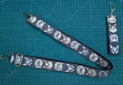 【ハンドメイド】インド刺繍リボン　ショルダーひも　ねこちゃん（グレー）おまけ付き