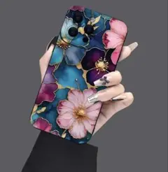 【新品】iPhone16用 スマホケース ソフトケース　ブルー　花柄