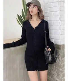 GYDA POLO collar タイトニットワンピース黒のサムネイル