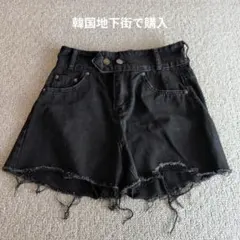 黒 カットオフショートパンツ ダブルボタン