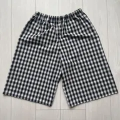 フリー ハンドメイドハーフパンツ部屋着 リラックス チェック ホワイト ブラック
