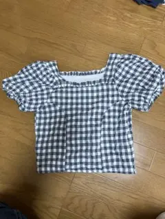Lovely チェック柄 パフスリーブ トップス