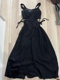ブラックロングドレス スリーブレス ギャザー