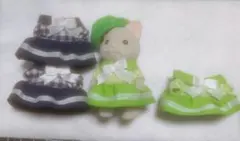 シルバニア　女の子サイズ　洋服　ハンドメイド　黄緑　ネイビー　チェック　リボン